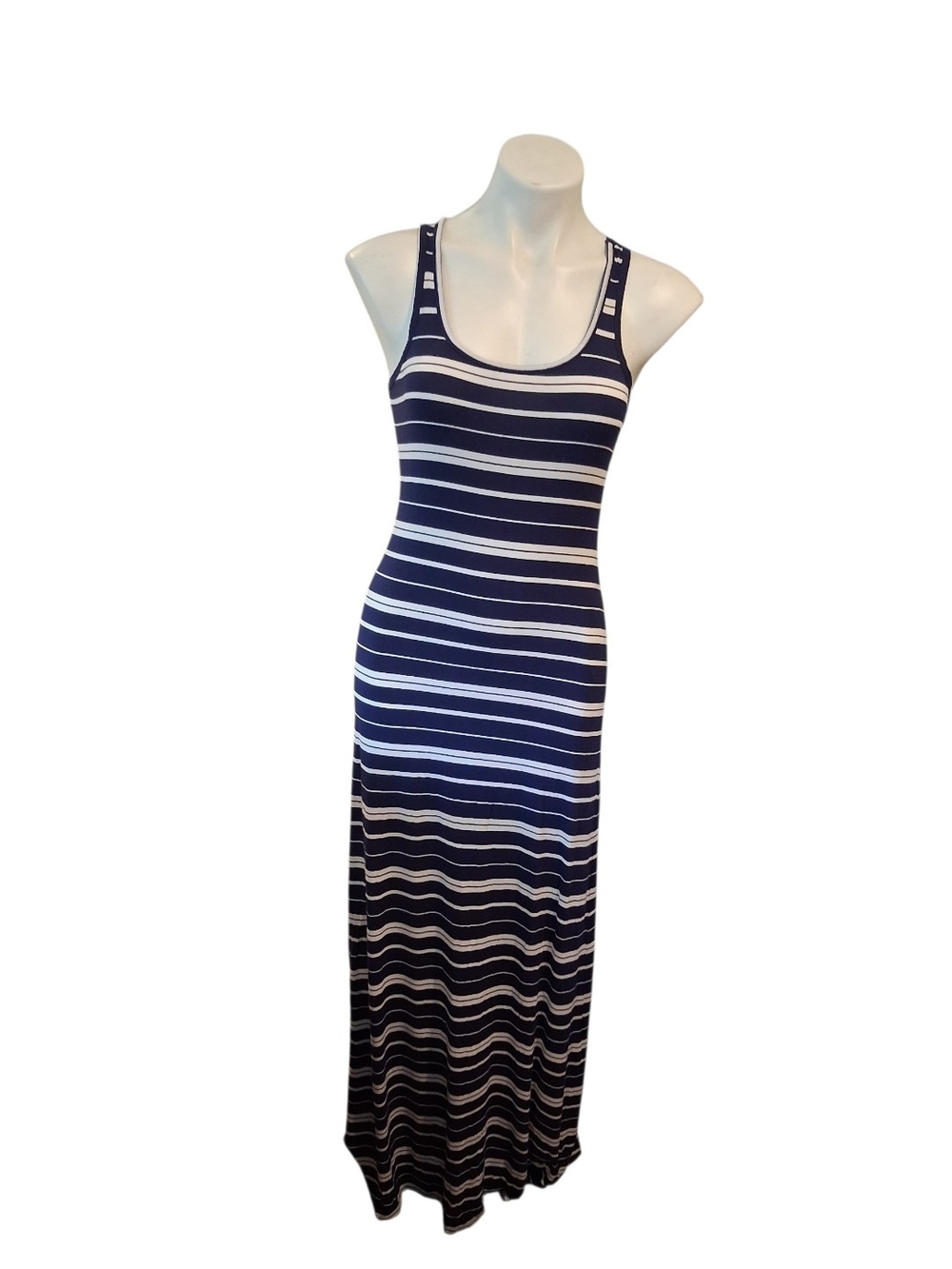 Navy and White Striped Tank Maxi Dress
